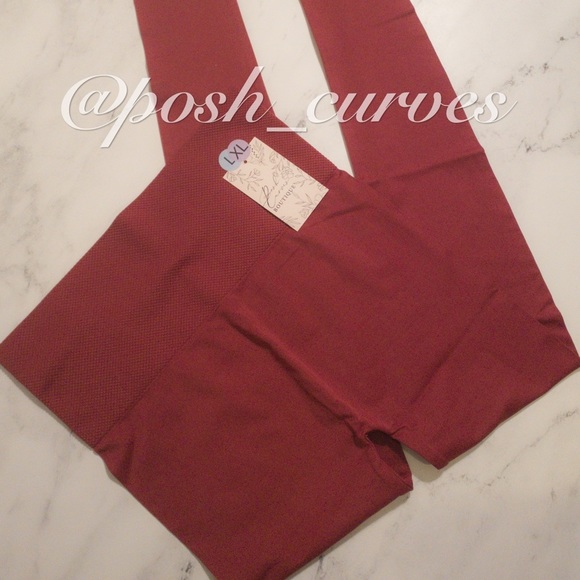 Zenana Seamless High-Waist Tummy Control Leggings: Cabernet Red | Size L/XL NWT. - Picture 5 of 10